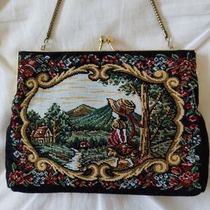 Du-Val vintage girl & scenery tapestry purse with snake chain Hong Kong